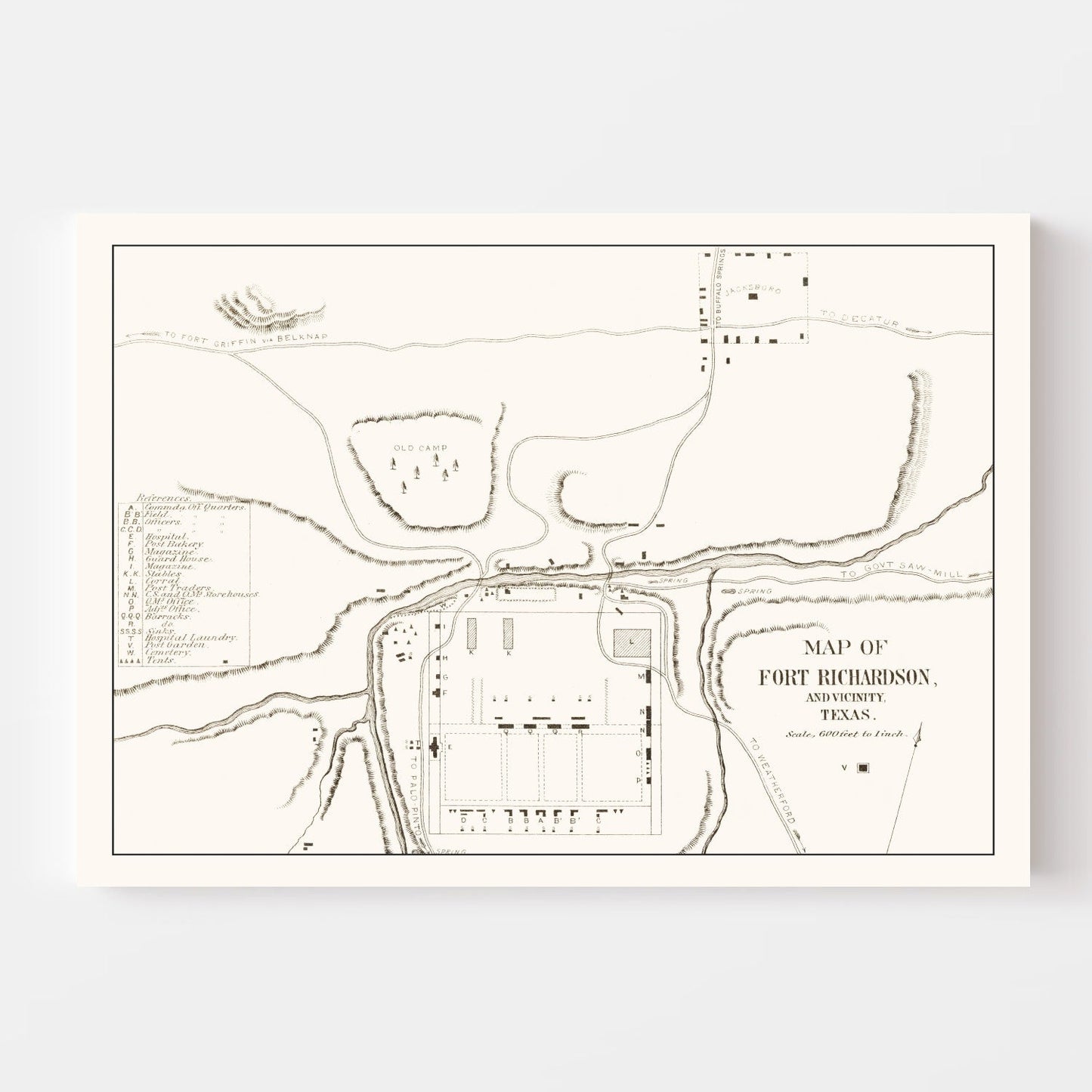 Vintage Map of Fort Richardson, Texas 1870