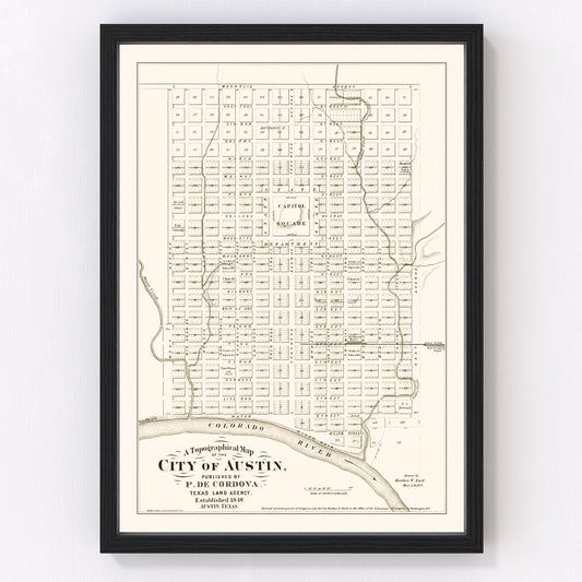 Vintage Map of Austin, Texas 1872