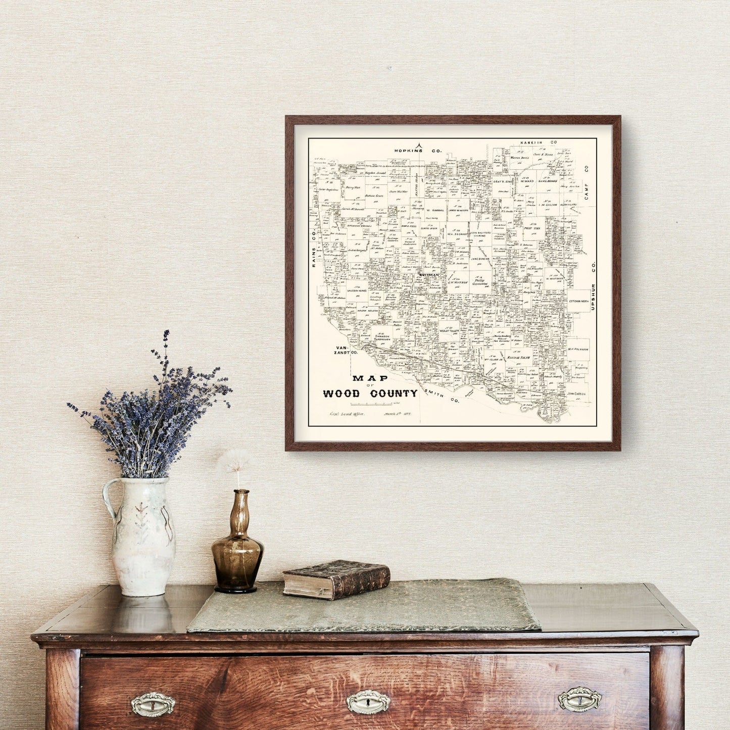 Vintage Map of Wood County, Texas 1877