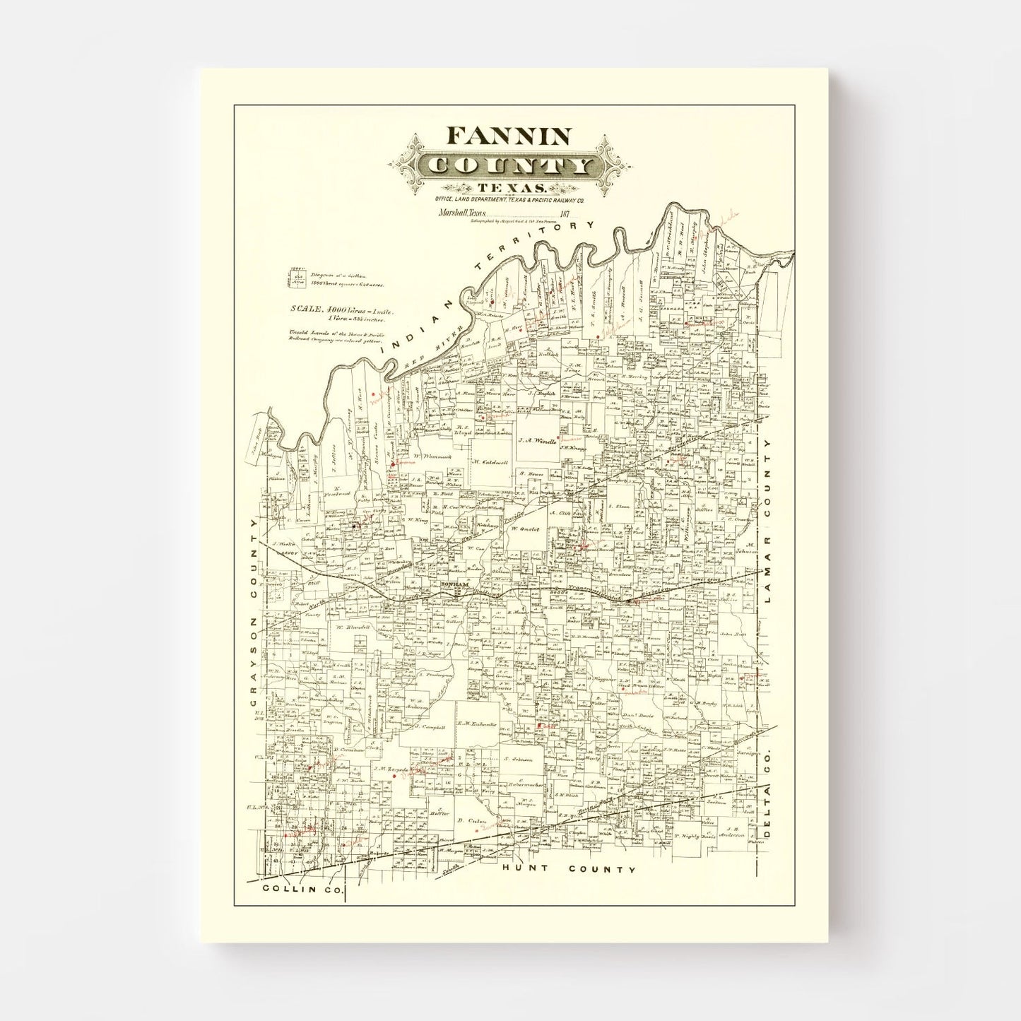 Vintage Map of Fannin County, Texas 1870