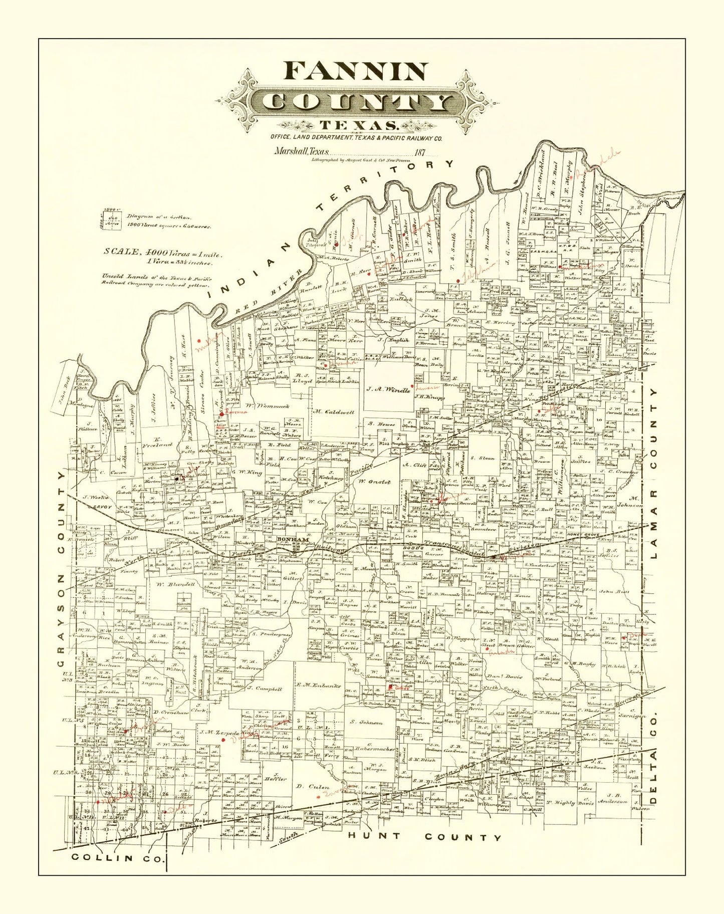 Vintage Map of Fannin County, Texas 1870