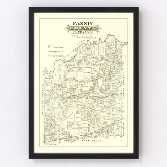 Vintage Map of Fannin County, Texas 1870