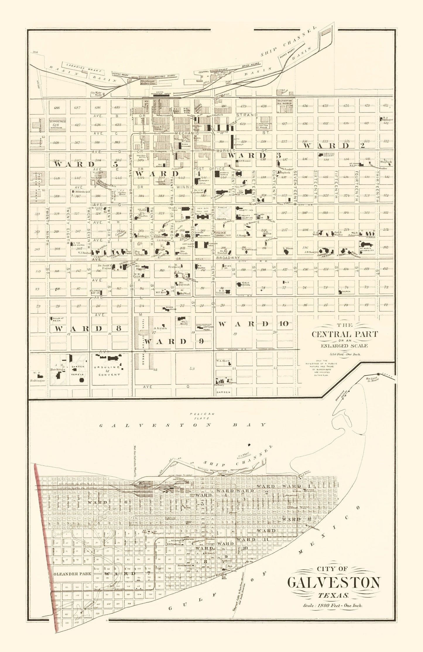 Vintage Map of Galveston, Texas 1889
