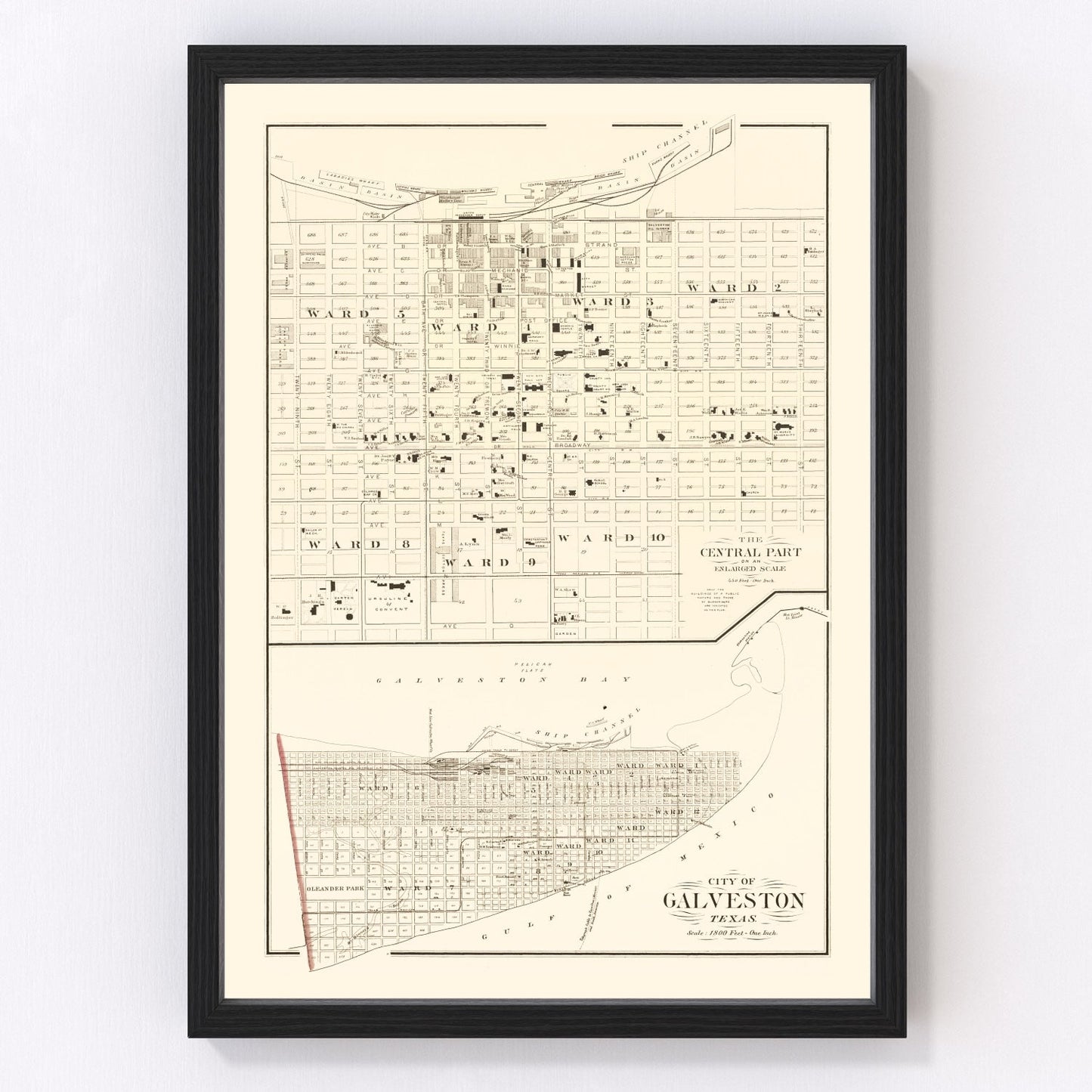 Vintage Map of Galveston, Texas 1889