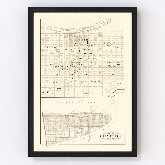 Vintage Map of Galveston, Texas 1889