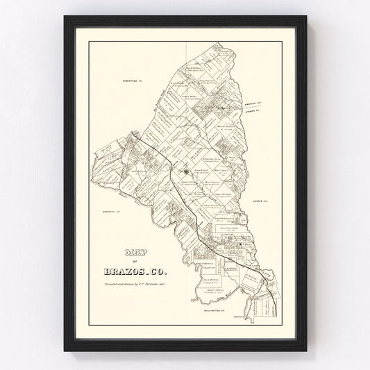 Vintage Map of Brazos County, Texas 1867