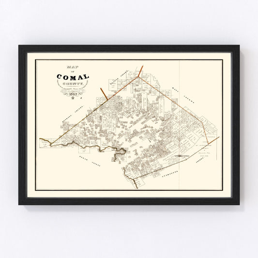Vintage Map of Comal County, Texas 1862