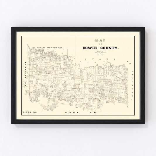Vintage Map of Bowie County, Texas 1860