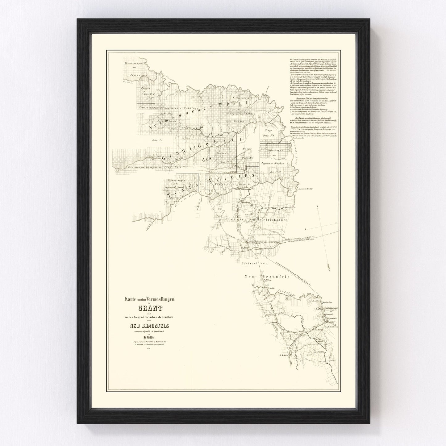 Vintage Map of Gillespie County, Texas 1850