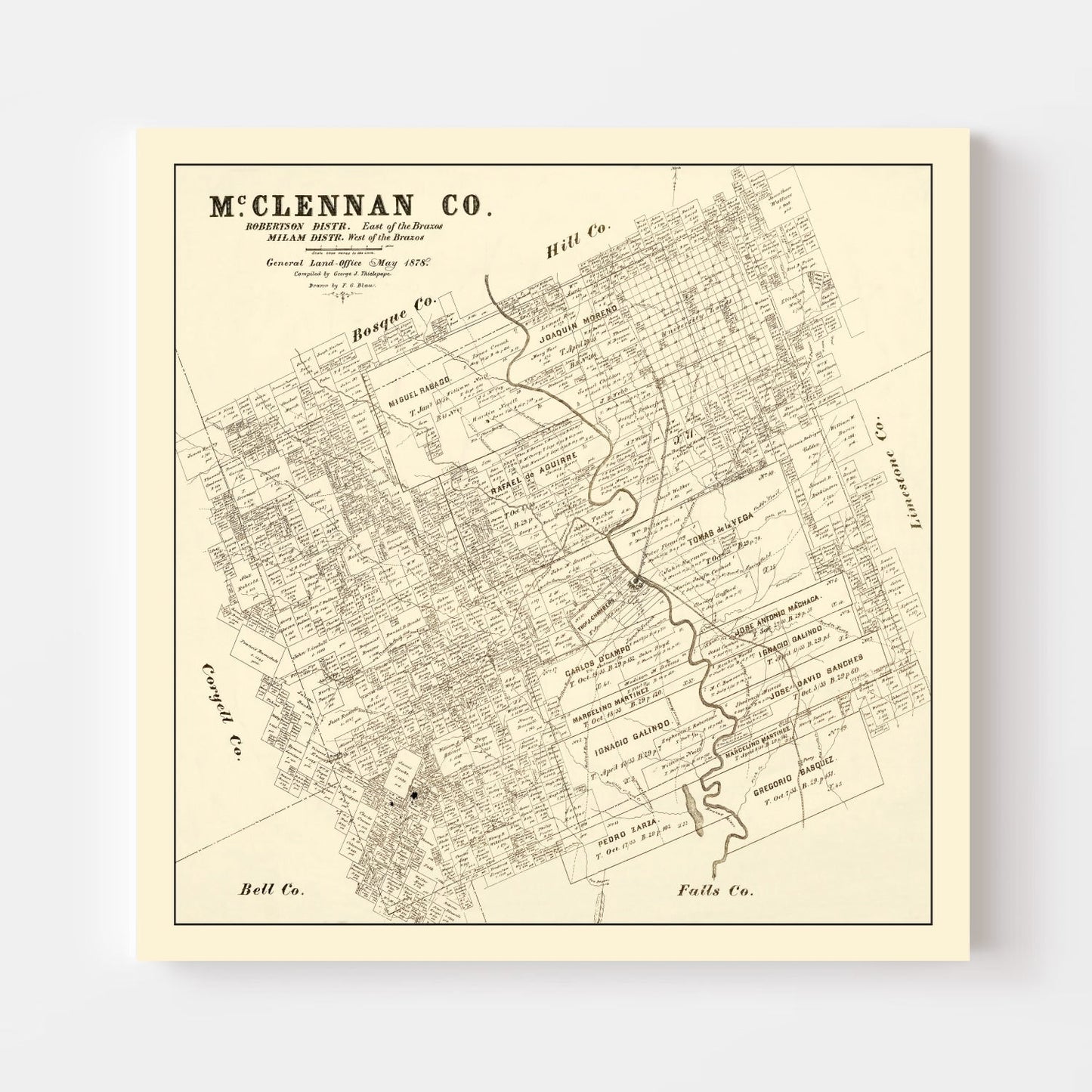 Vintage Map of McLennan County, Texas 1878