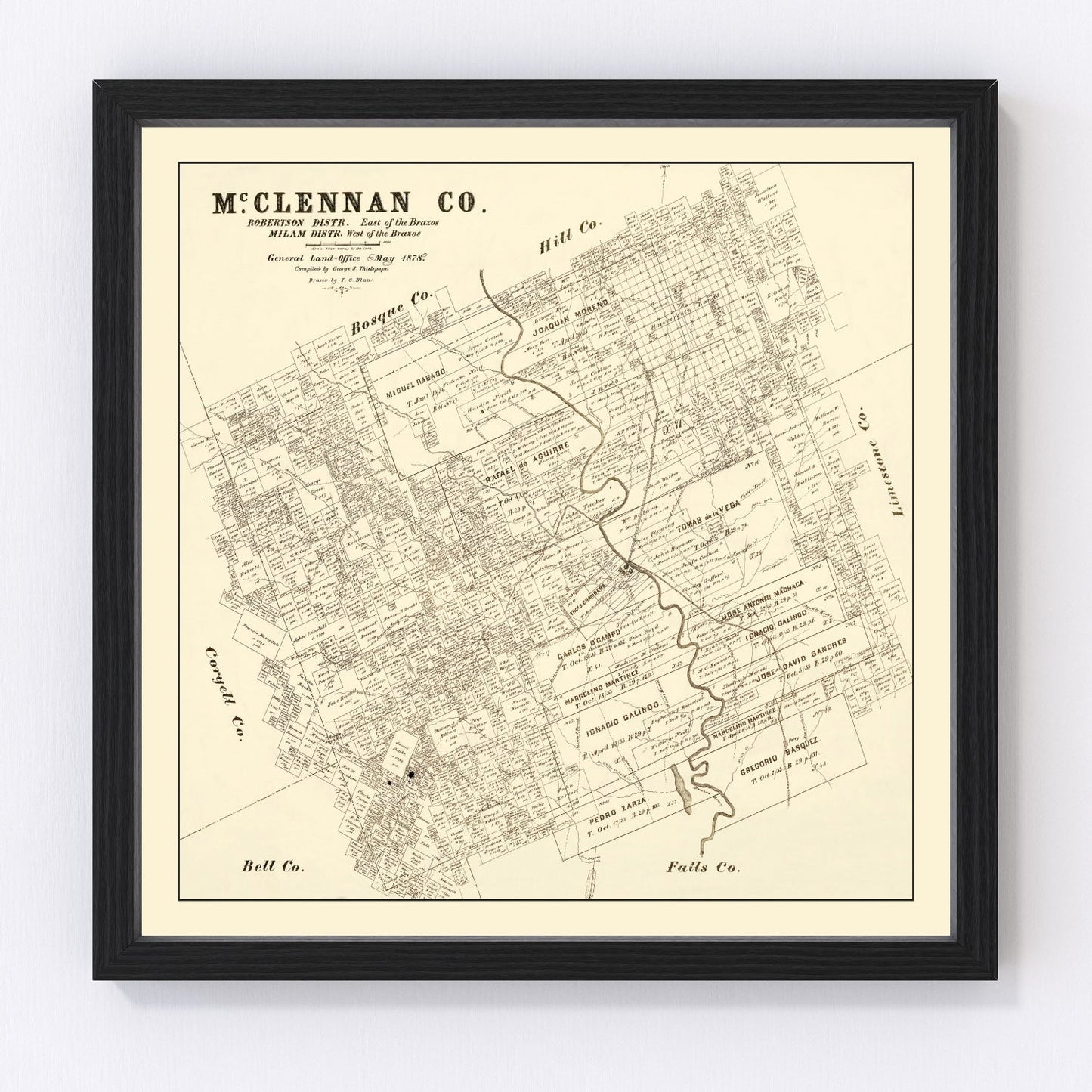 Vintage Map of McLennan County, Texas 1878