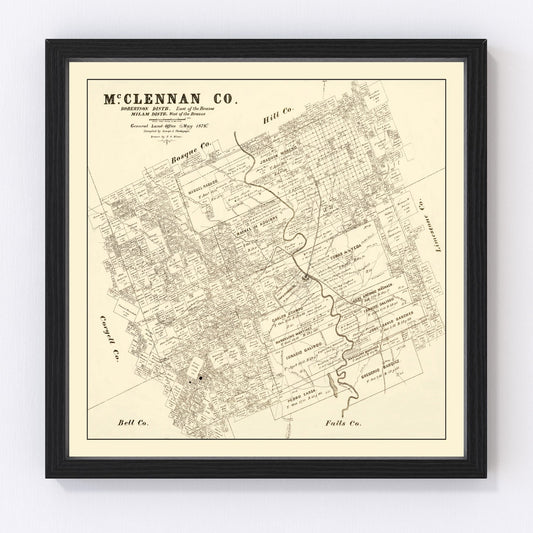 Vintage Map of McLennan County, Texas 1878