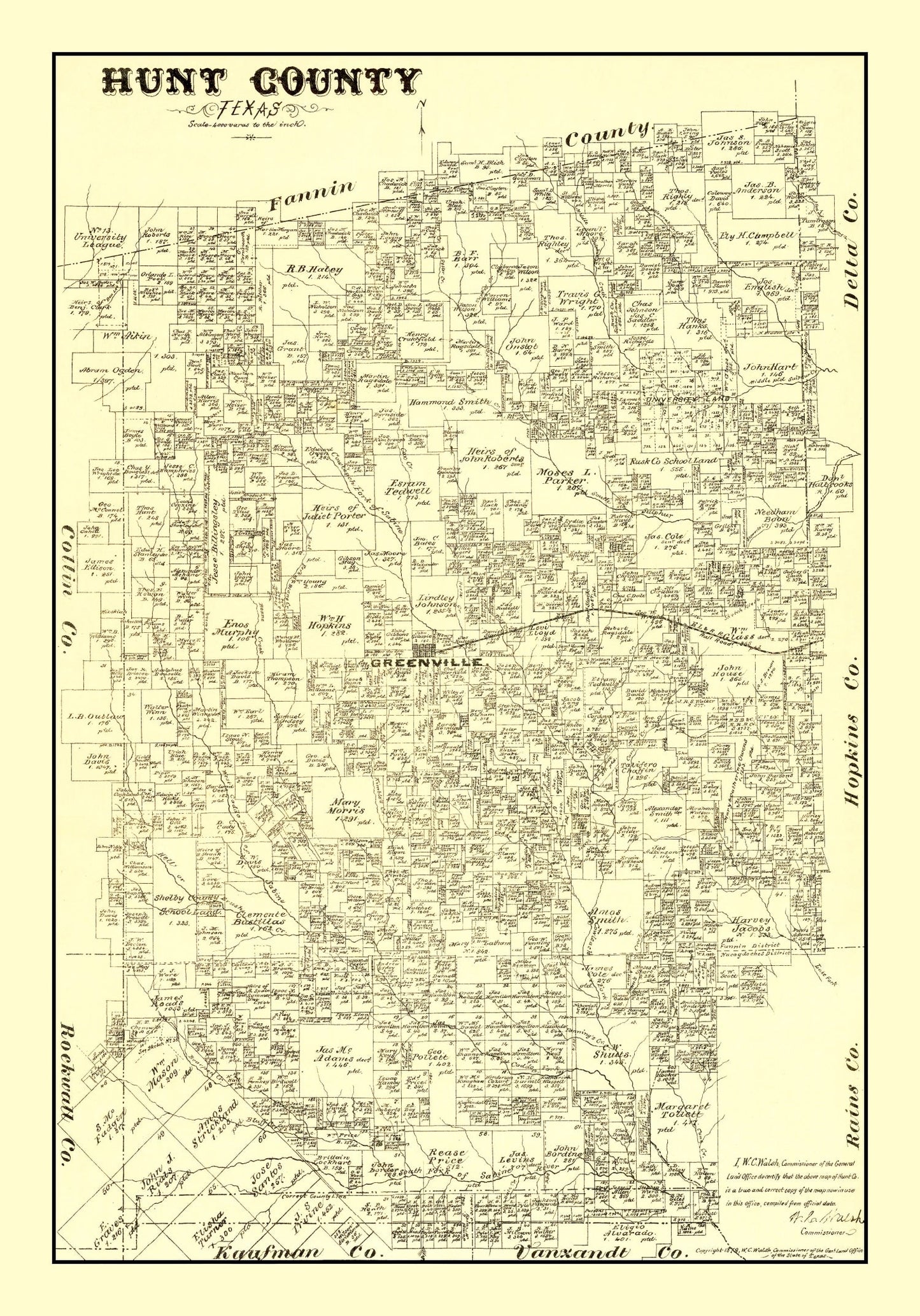 Vintage Map of Hunt County, Texas 1879