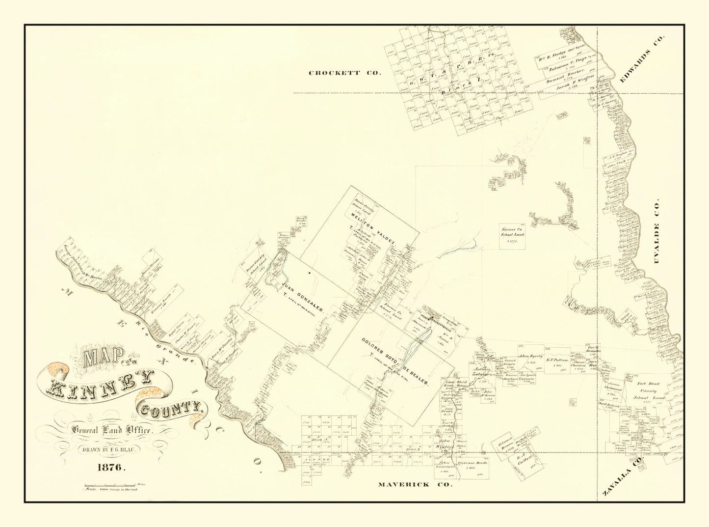 Vintage Map of Kinney County, Texas 1876