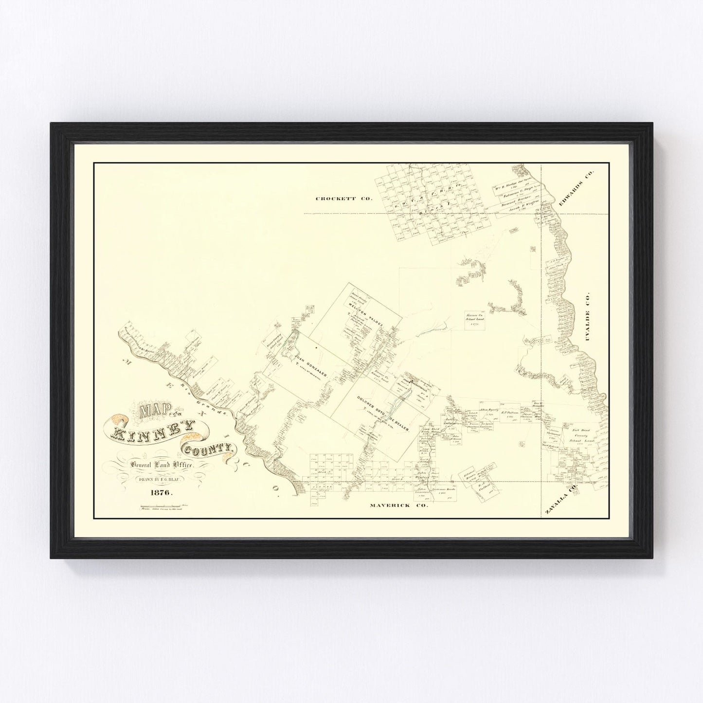 Vintage Map of Kinney County, Texas 1876