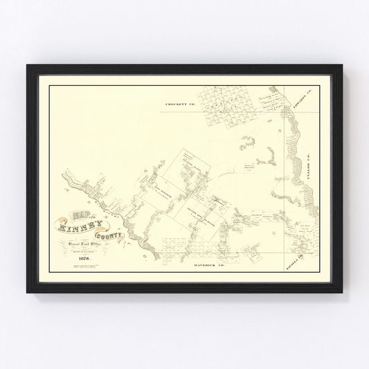 Vintage Map of Kinney County, Texas 1876