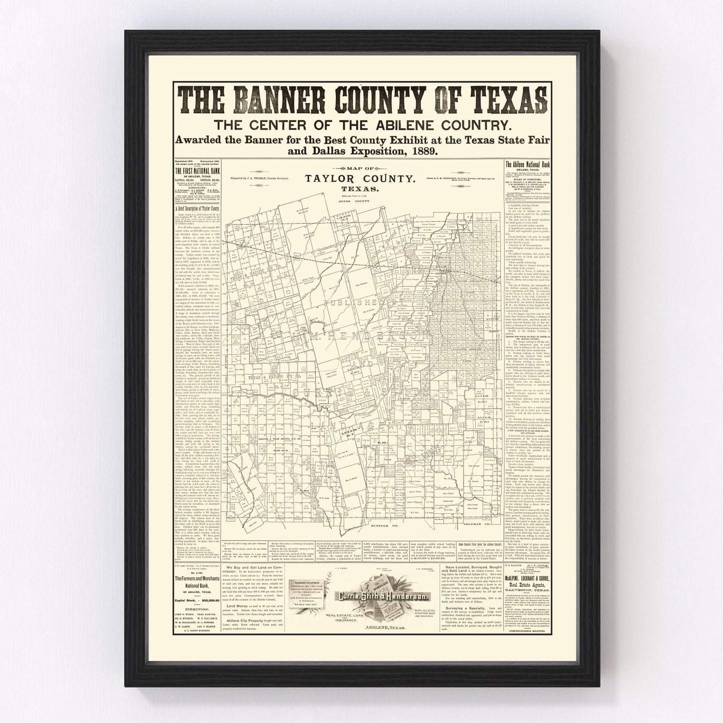 Vintage Map of Taylor County, Texas 1889