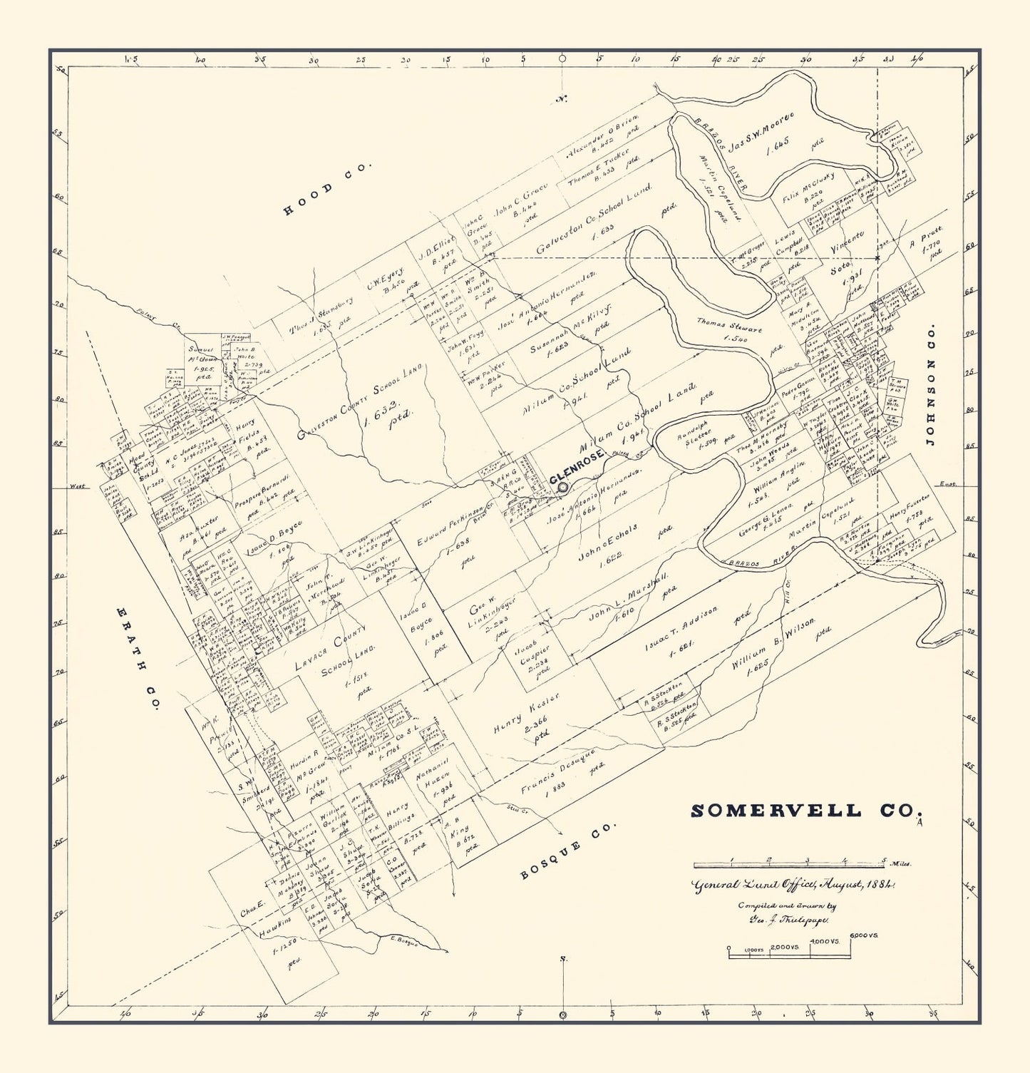 Vintage Map of Somervell County, Texas 1884