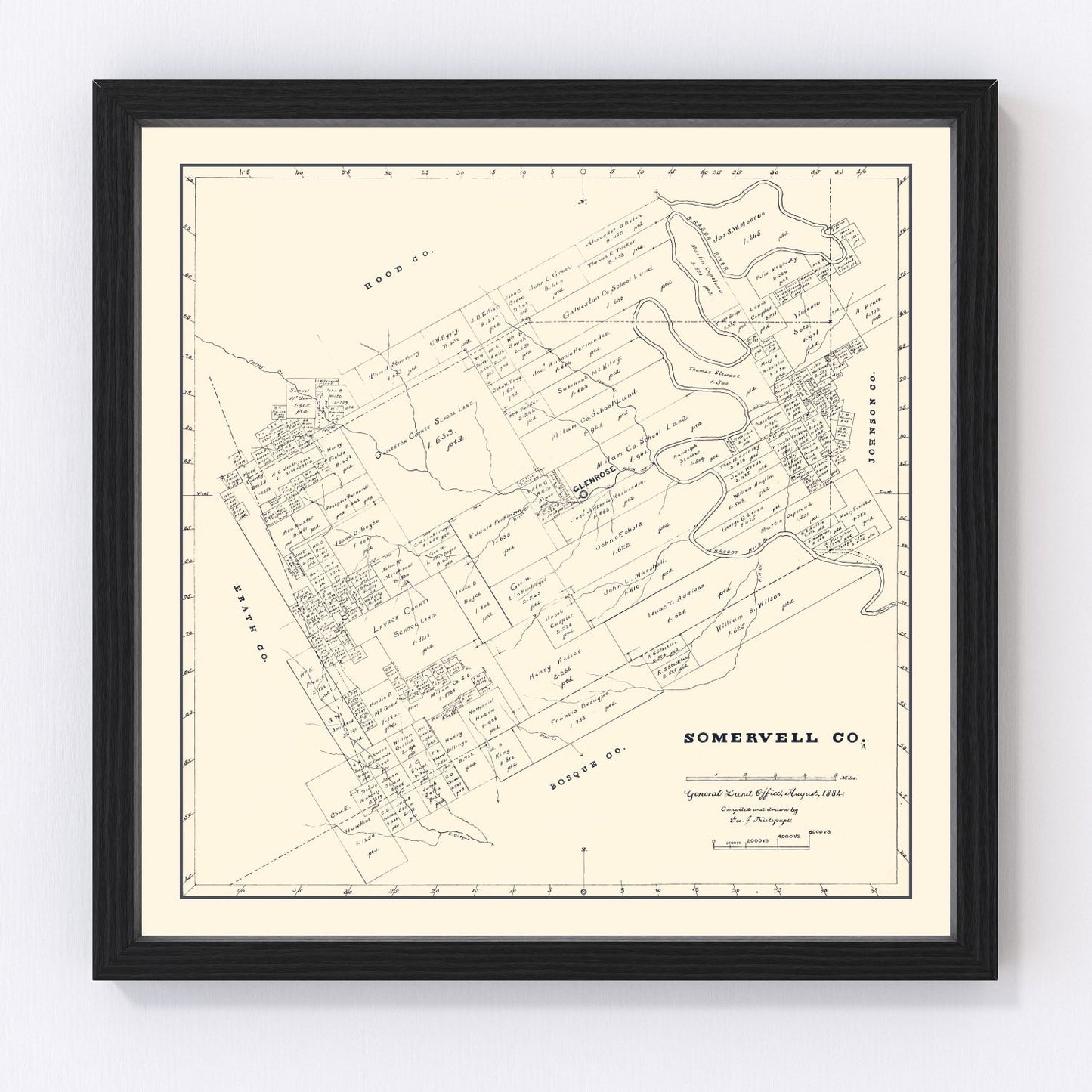 Vintage Map of Somervell County, Texas 1884