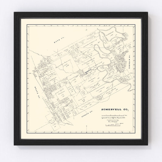 Vintage Map of Somervell County, Texas 1884