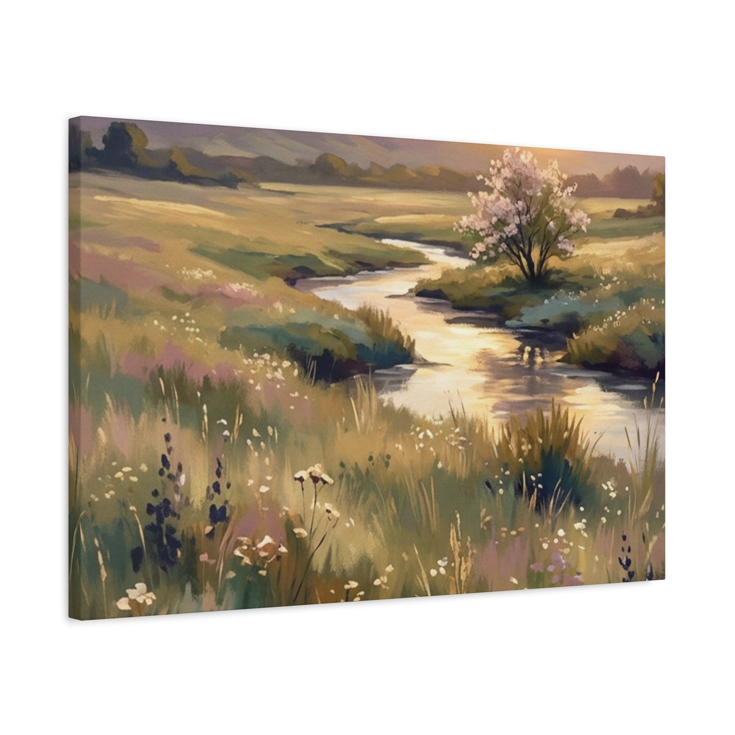 Serene Meadow Stream Matte Canvas Art — Stretched Wall Decor