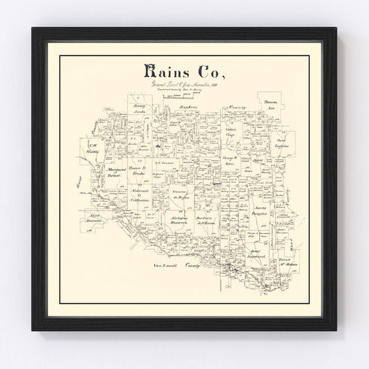 Vintage Map of Rains County, Texas 1888
