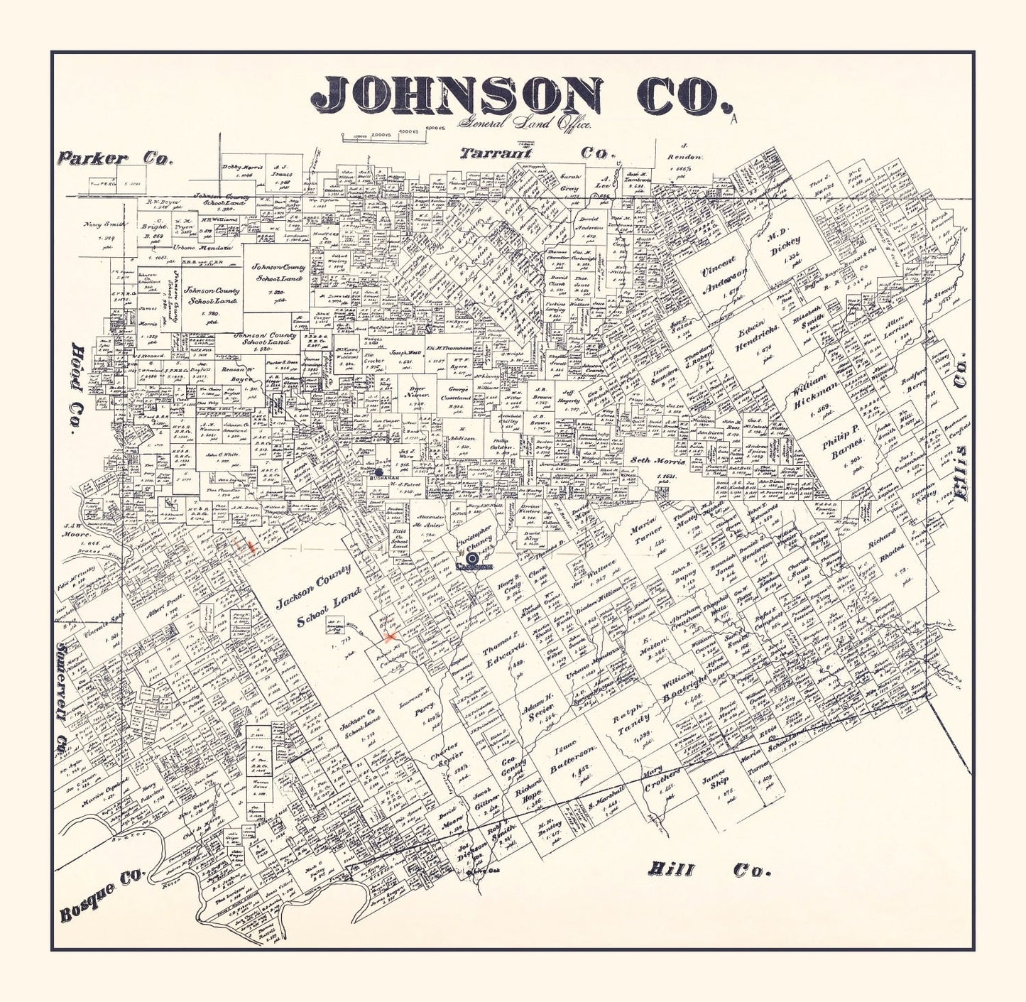Vintage Map of Johnson County, Texas 1887
