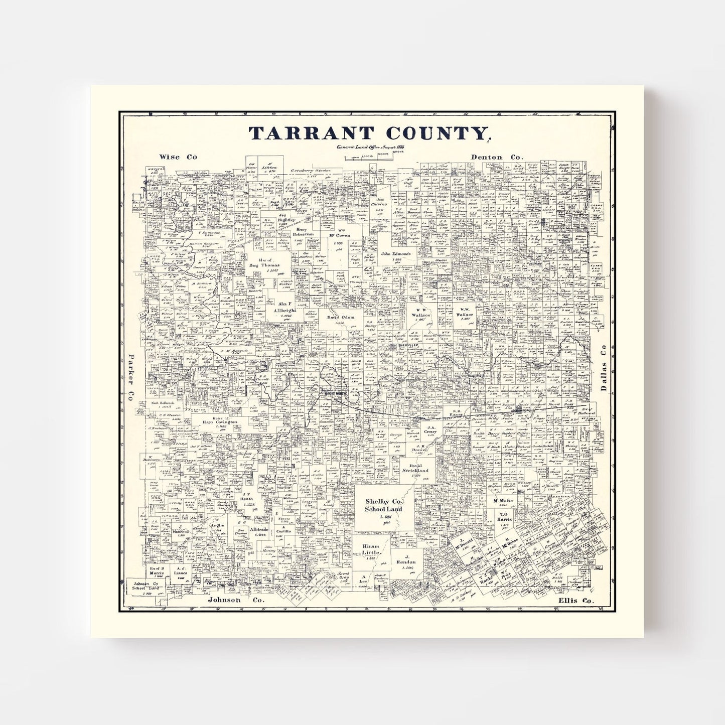 Vintage Map of Tarrant County, Texas 1885