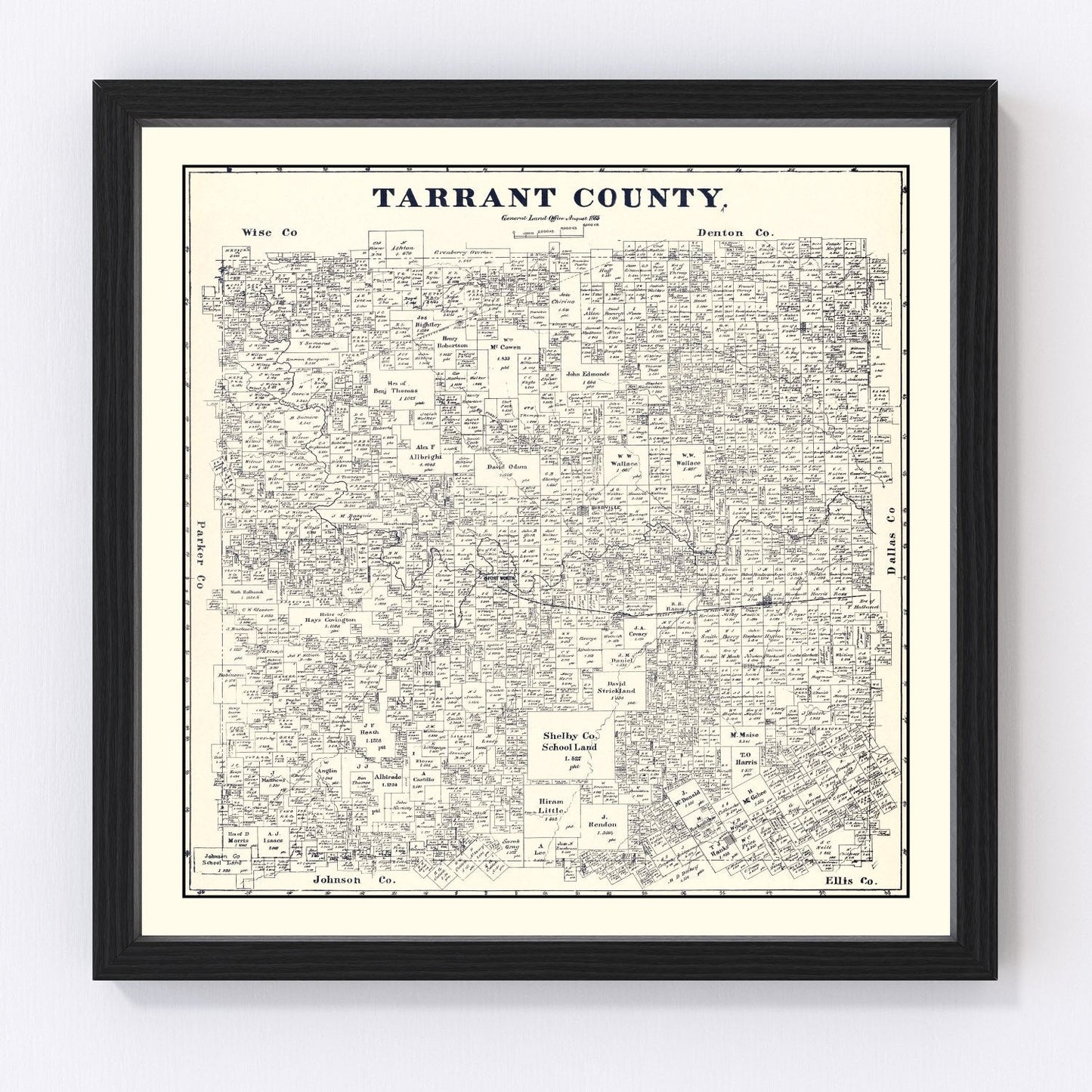 Vintage Map of Tarrant County, Texas 1885