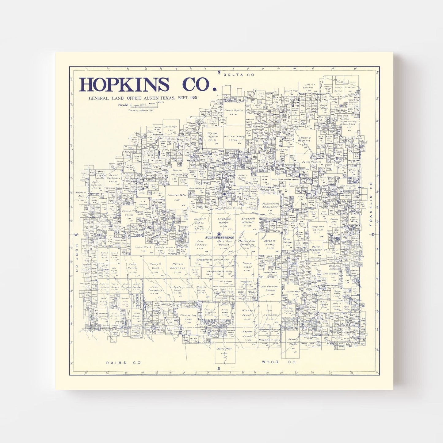 Vintage Map of Hopkins County, Texas 1885