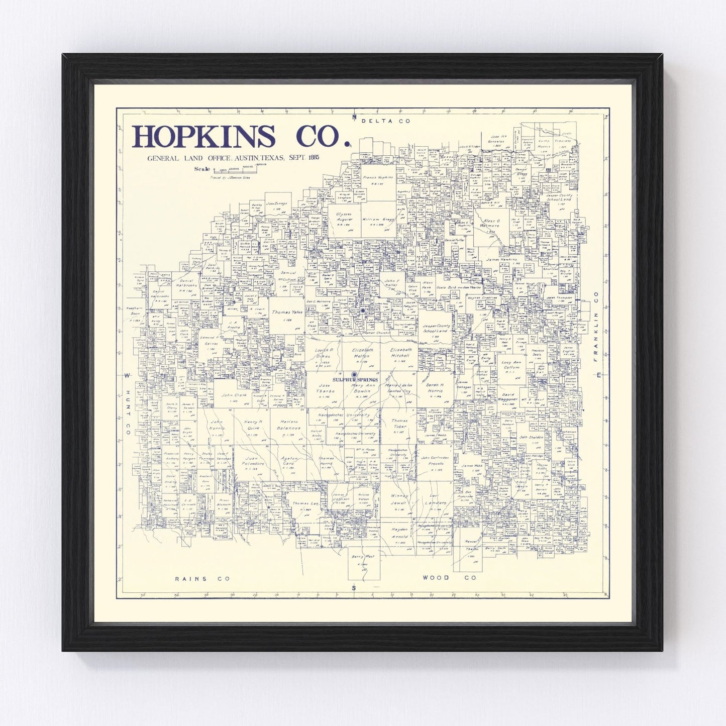 Vintage Map of Hopkins County, Texas 1885
