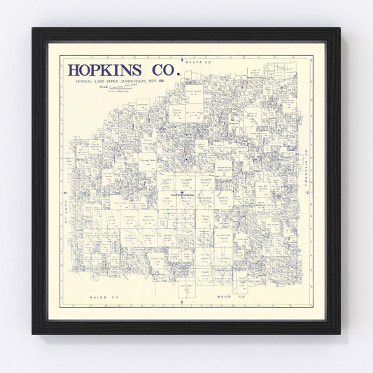 Vintage Map of Hopkins County, Texas 1885