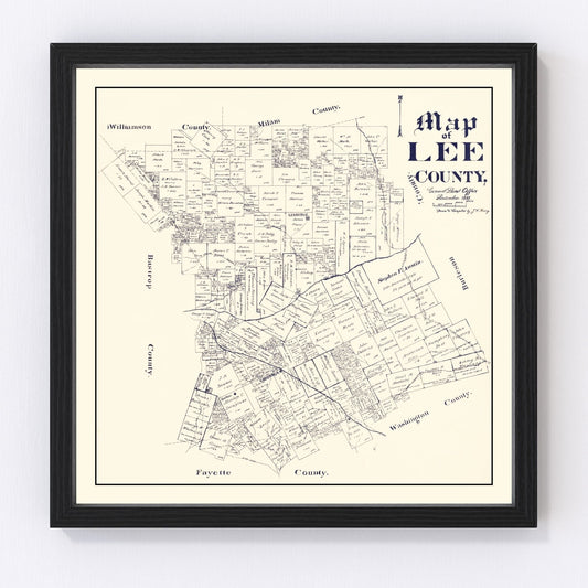 Vintage Map of Lee County, Texas 1888