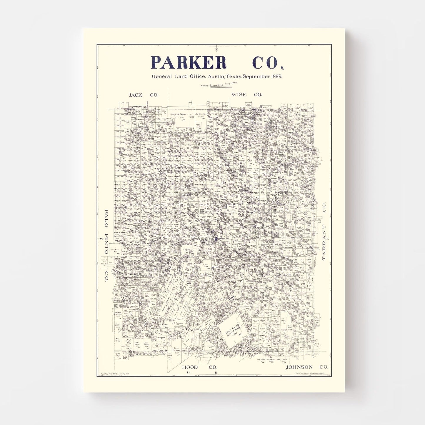 Vintage Map of Parker County, Texas 1889