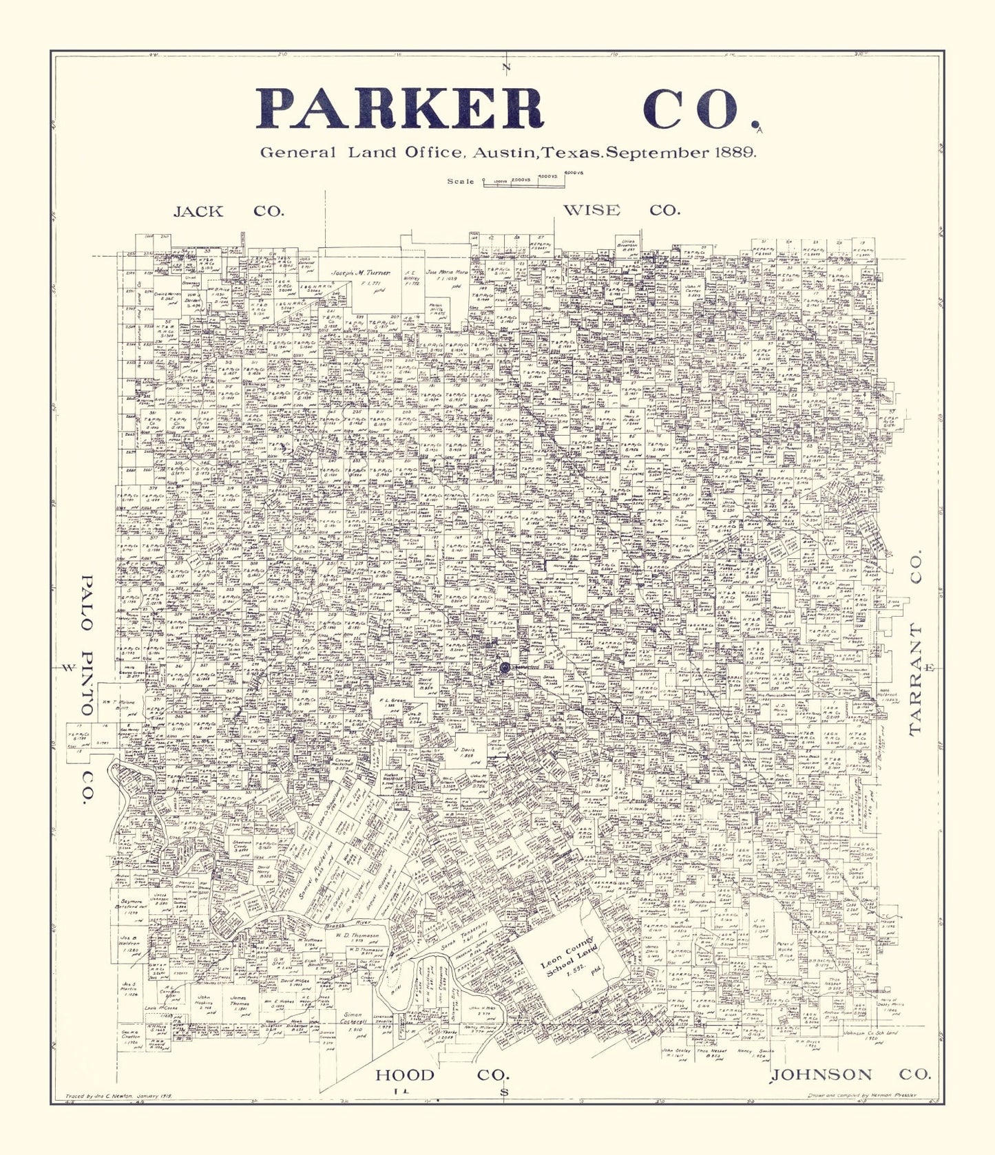 Vintage Map of Parker County, Texas 1889