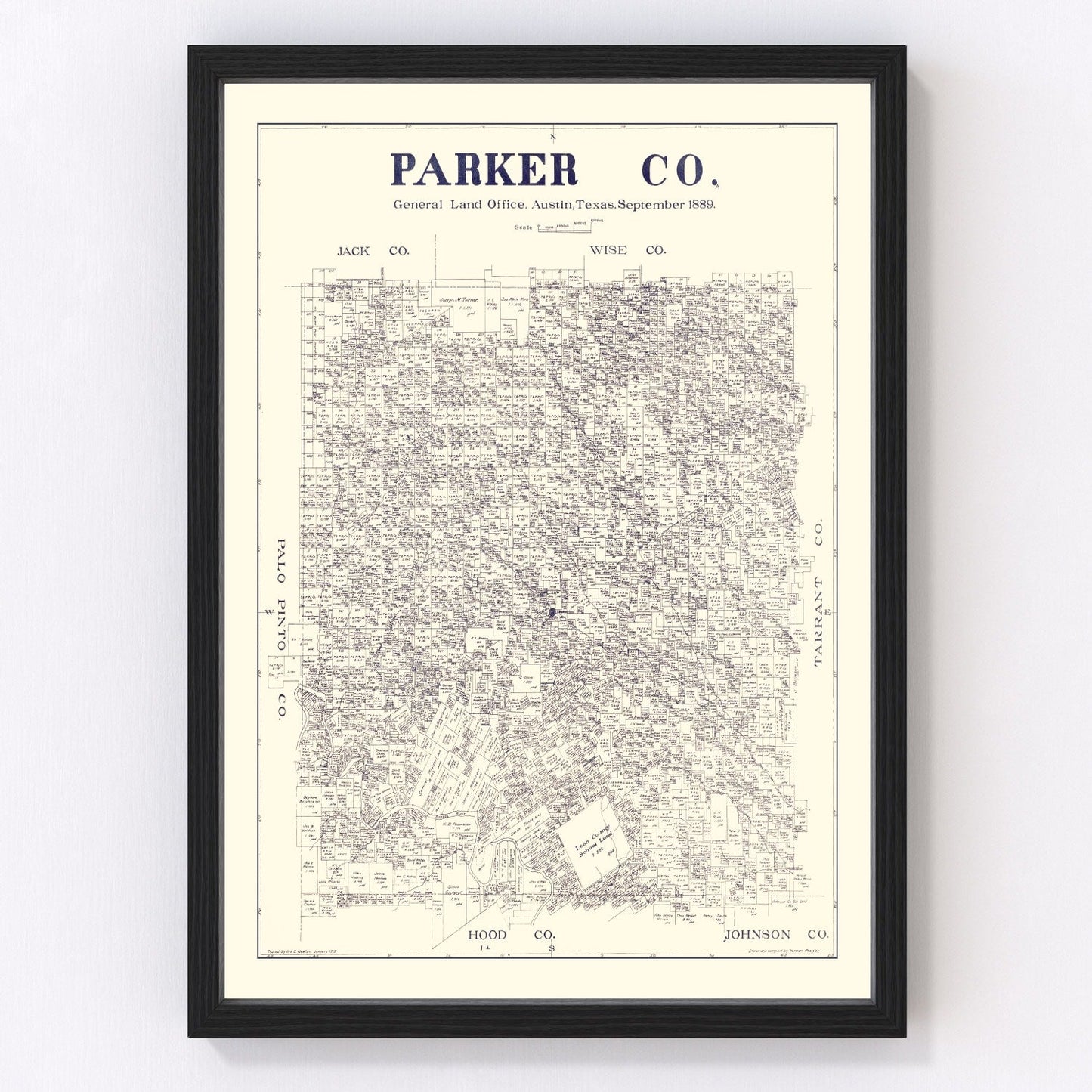 Vintage Map of Parker County, Texas 1889