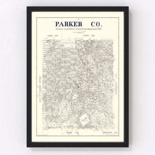 Vintage Map of Parker County, Texas 1889