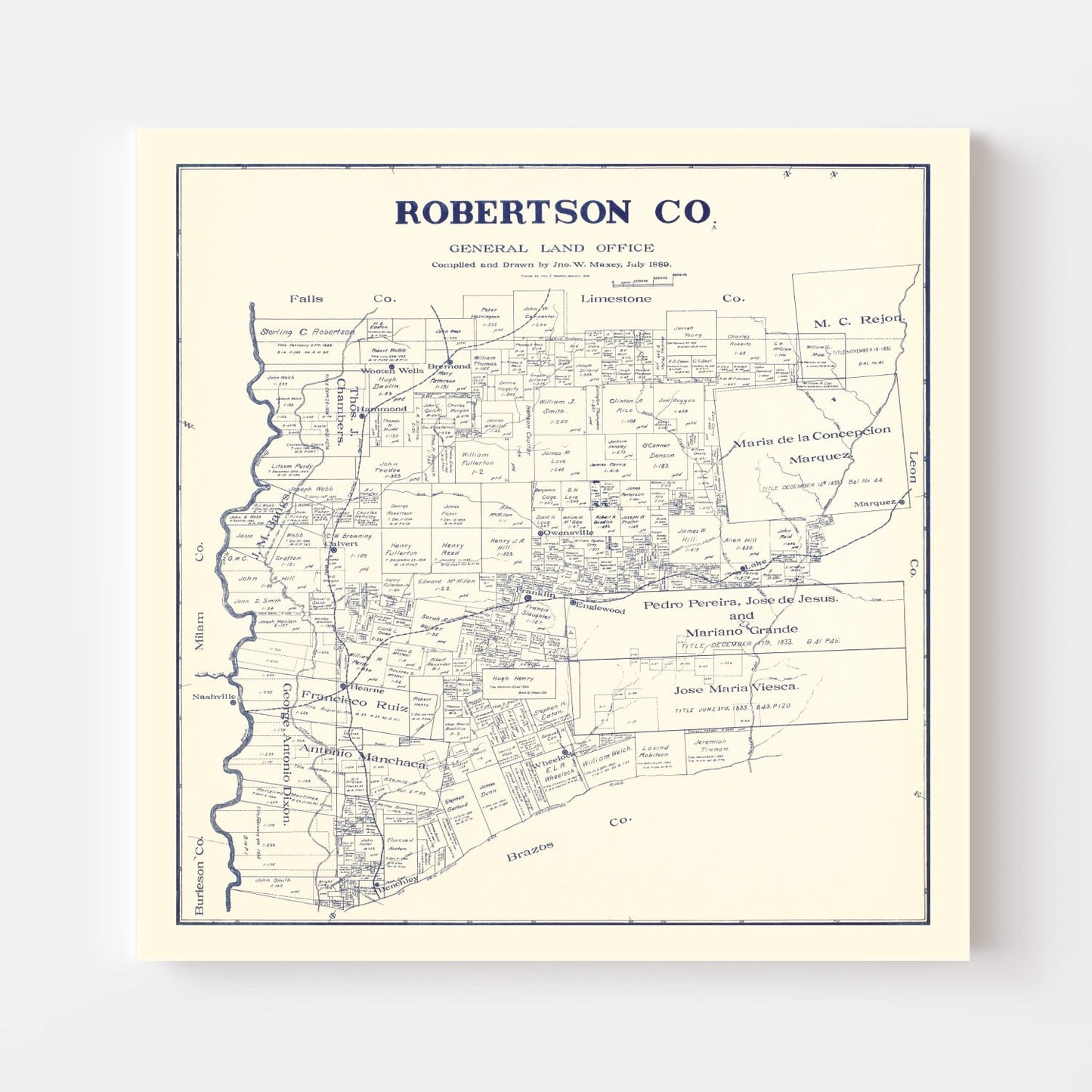 Vintage Map of Robertson County, Texas 1889