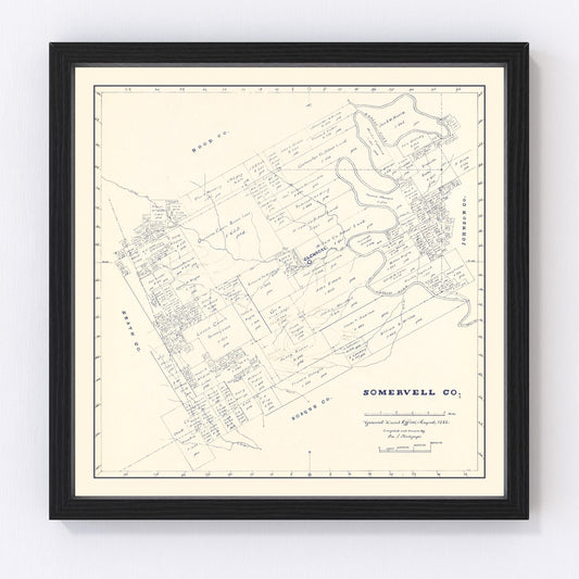 Vintage Map of Somervell County, Texas 1884