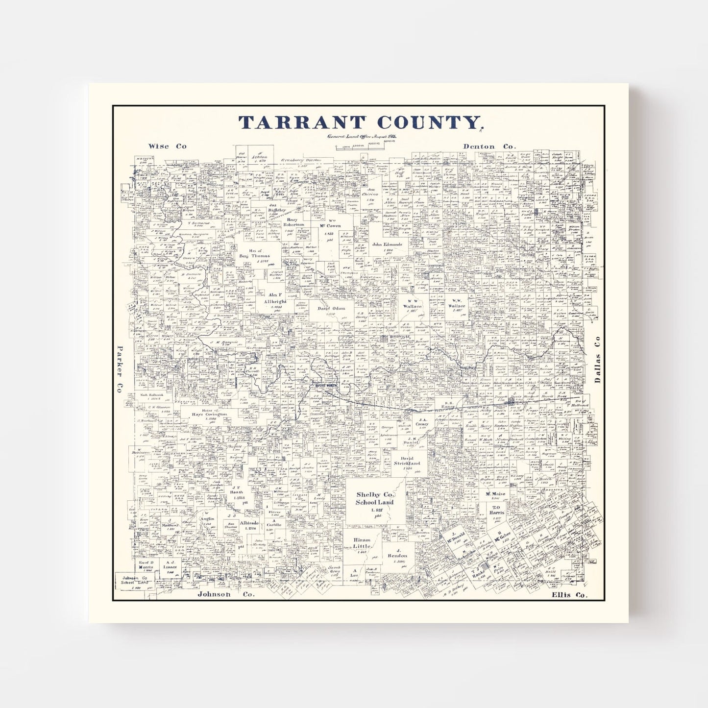 Vintage Map of Tarrant County, Texas 1885