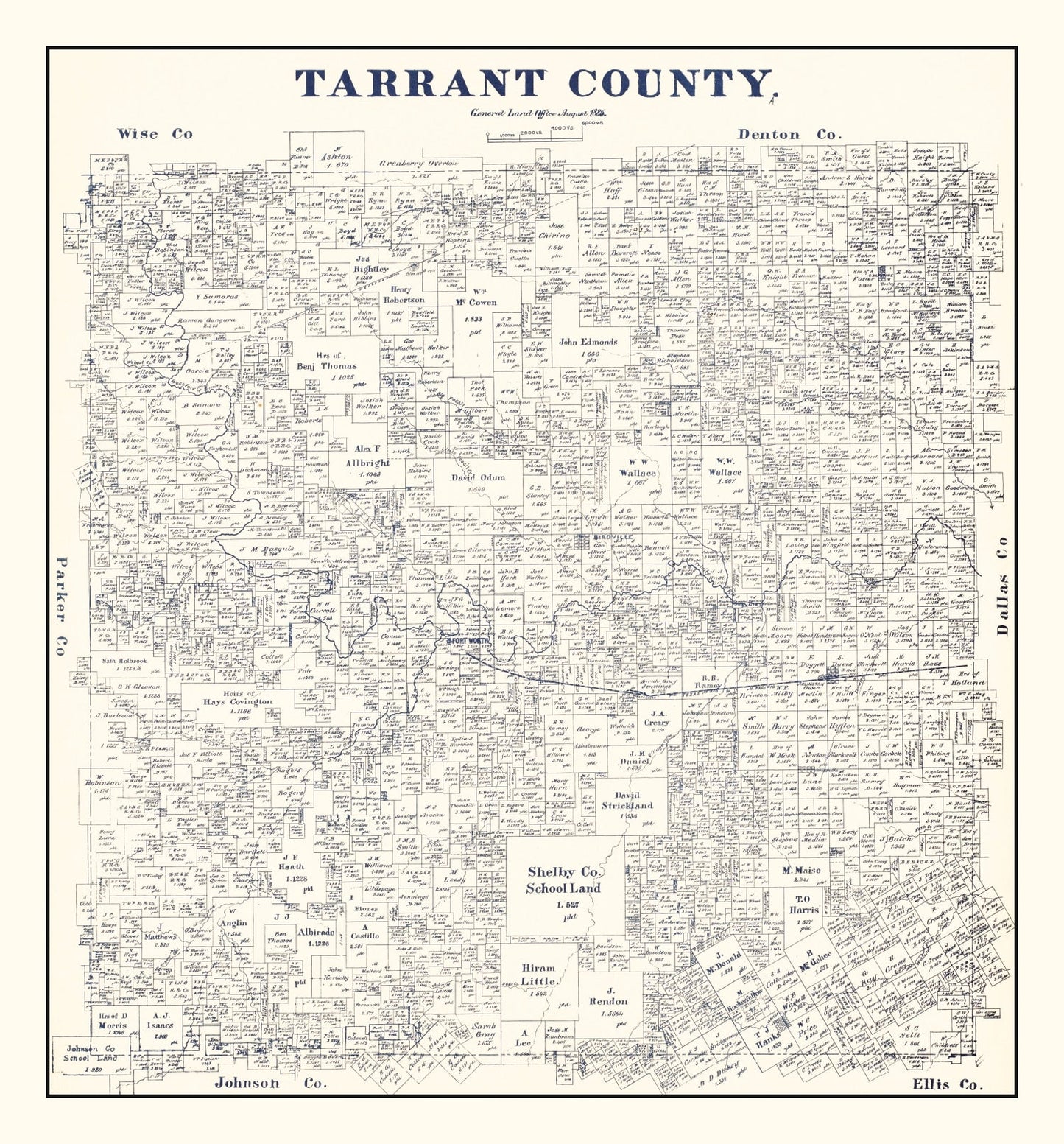 Vintage Map of Tarrant County, Texas 1885