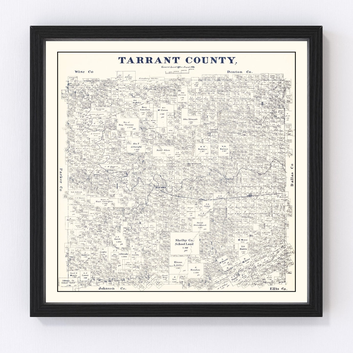 Vintage Map of Tarrant County, Texas 1885