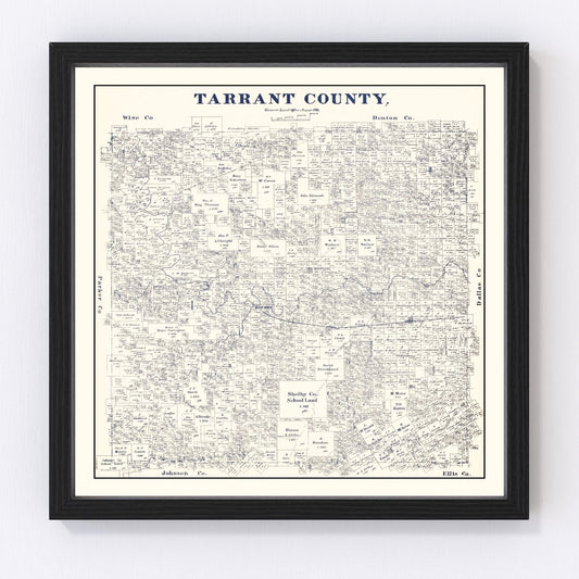 Vintage Map of Tarrant County, Texas 1885