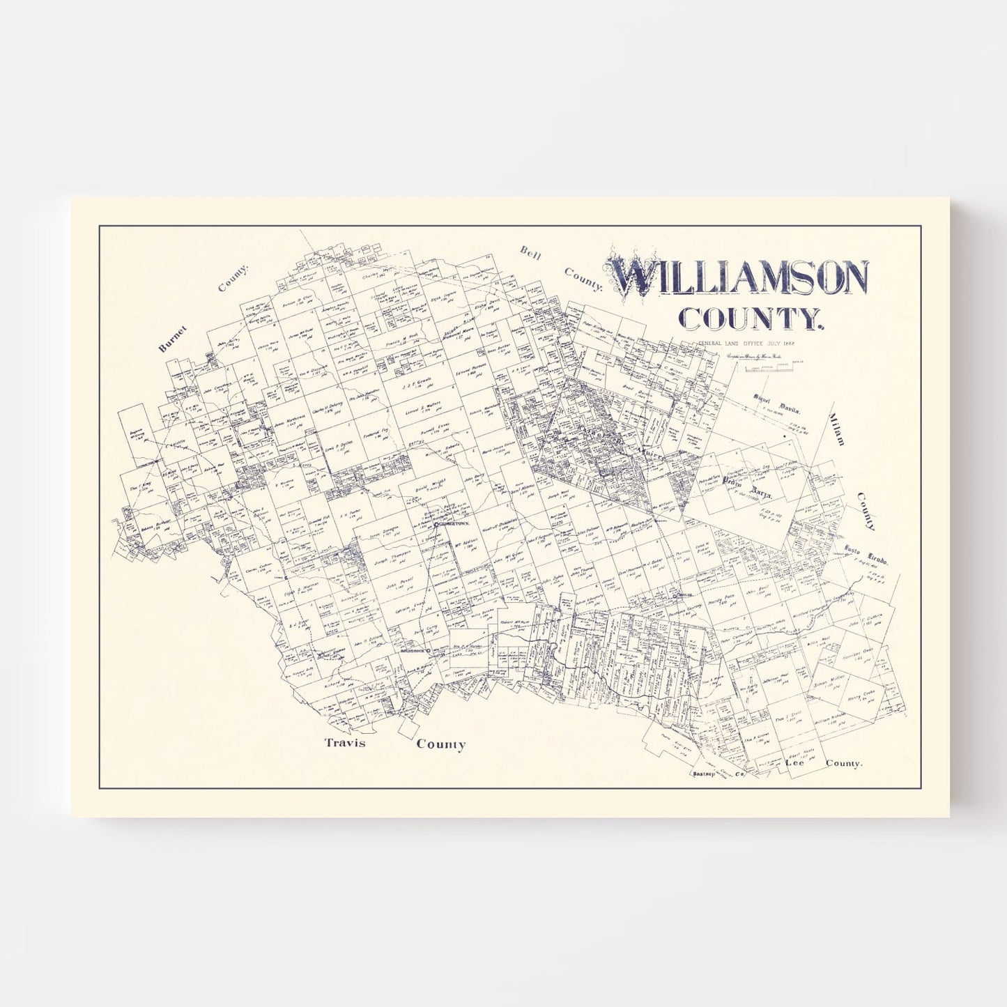 Vintage Map of Williamson County, Texas 1888