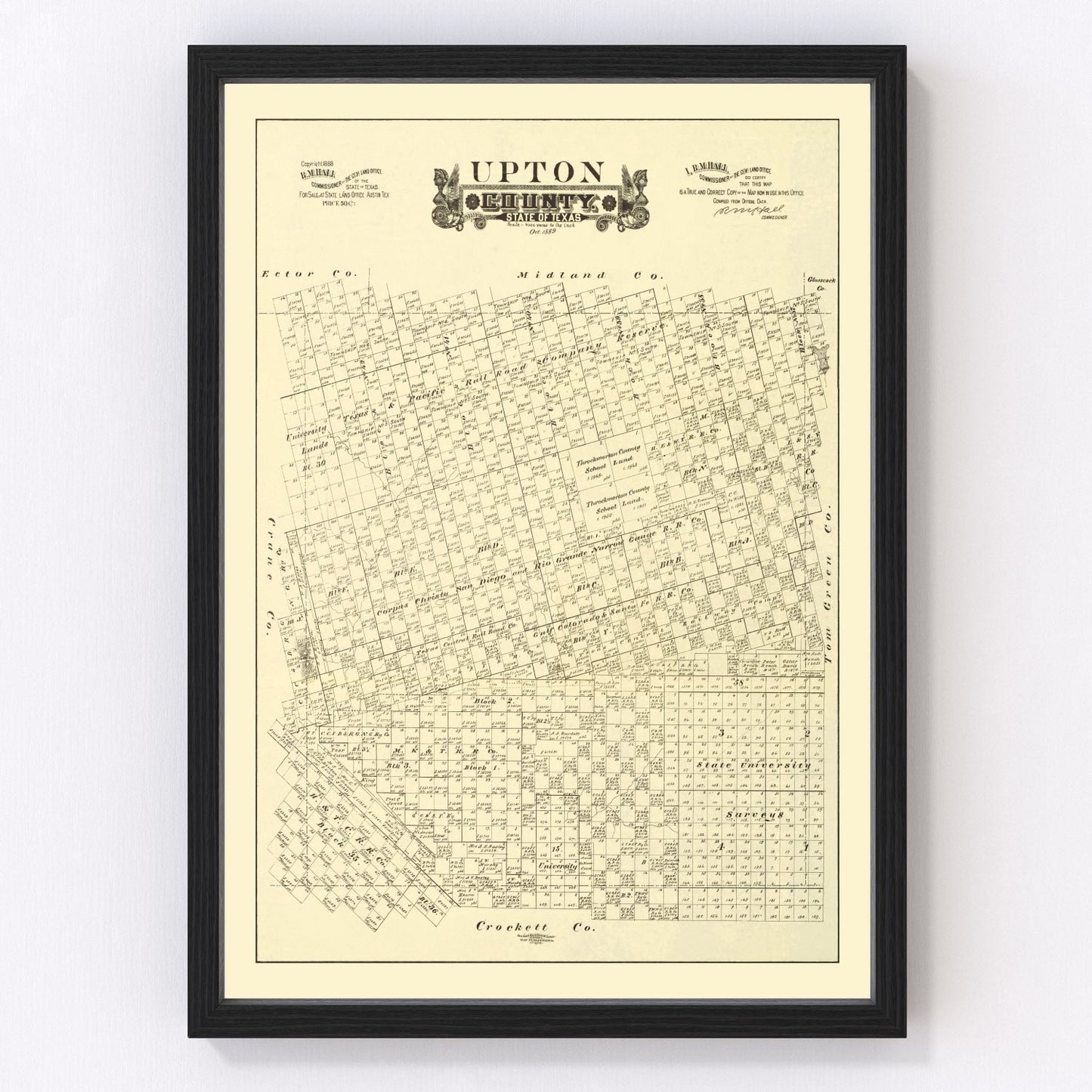 Vintage Map of Upton County, Texas 1889