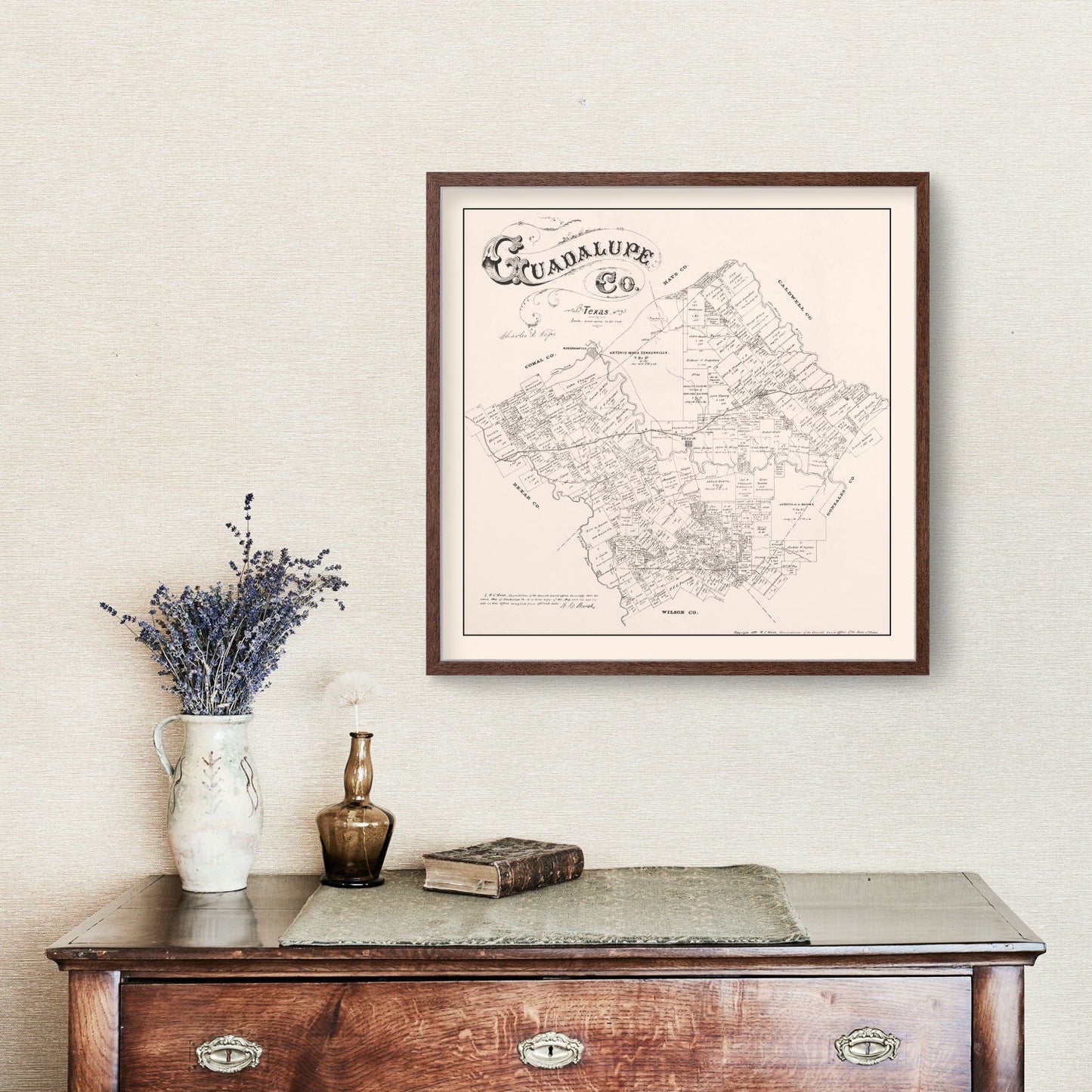 Vintage Map of Guadalupe County, Texas 1880