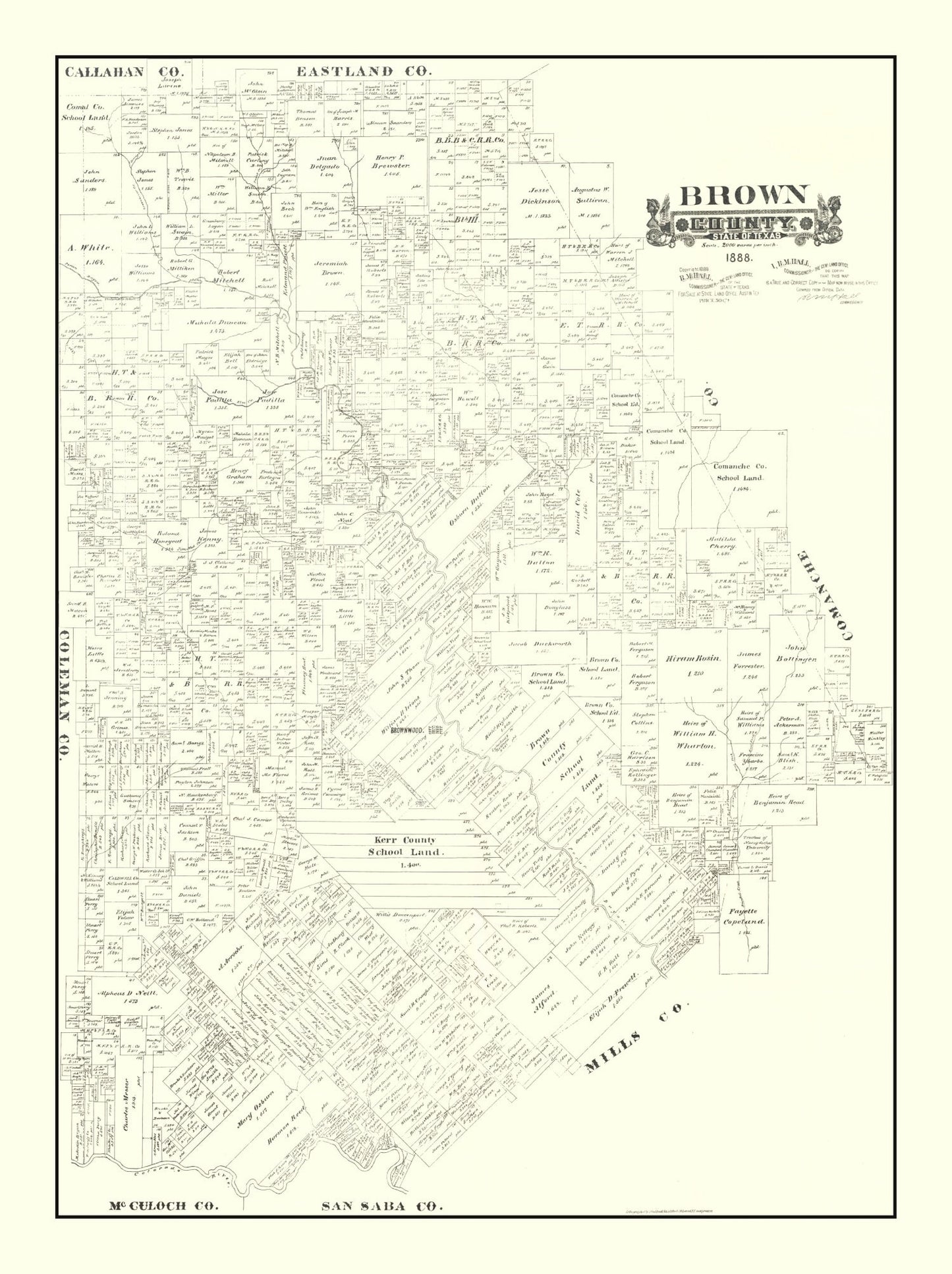 Vintage Map of Brown County, Texas 1888