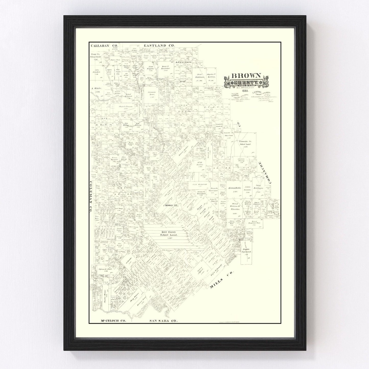 Vintage Map of Brown County, Texas 1888