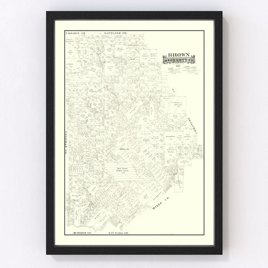 Vintage Map of Brown County, Texas 1888