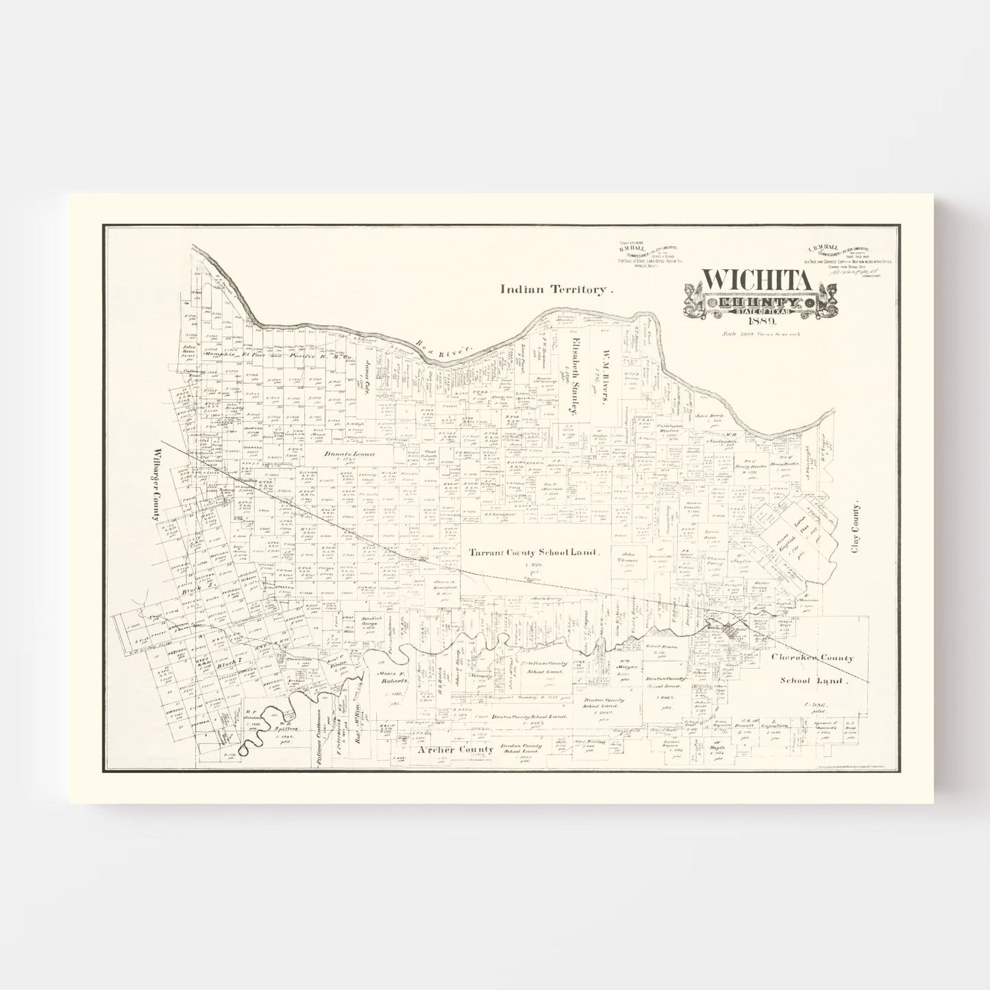 Vintage Map of Wichita County, Texas 1889